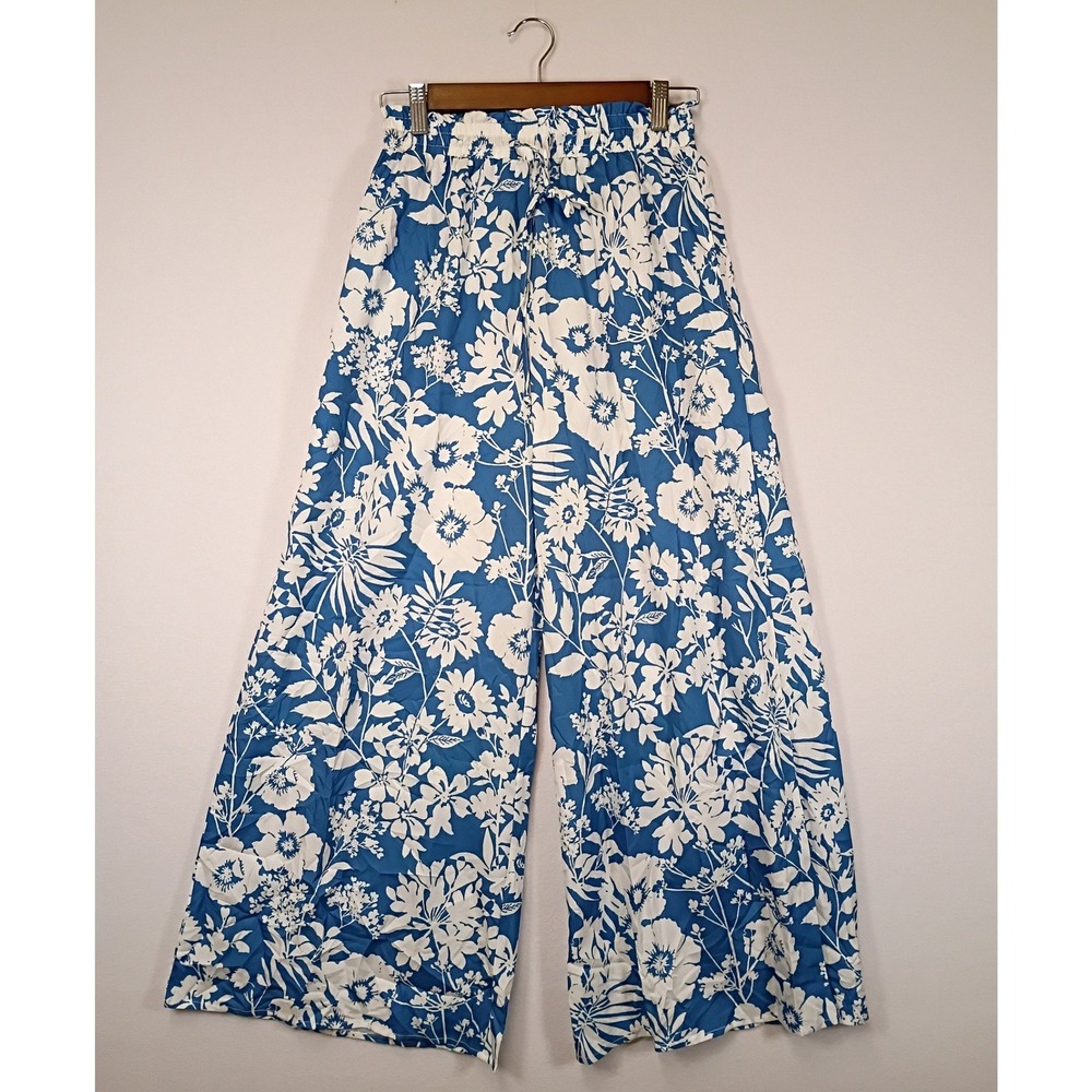 Boho Floral Unbranded Women Size S Blue White Wide Leg Palazzo Pants